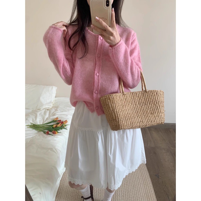 SUXI Váy ren lưng cao đơn giản mùa hè mới dành cho nữ 250607