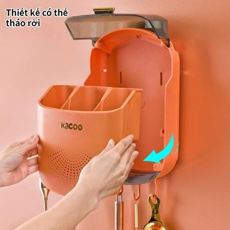 Hộp Đựng Đũa Muỗng Treo Tường Có Khay Đỡ Nước - Ống đựng đũa gắn tường có nắp đậy Kích thước: 31x20x8 cm AMIZIN