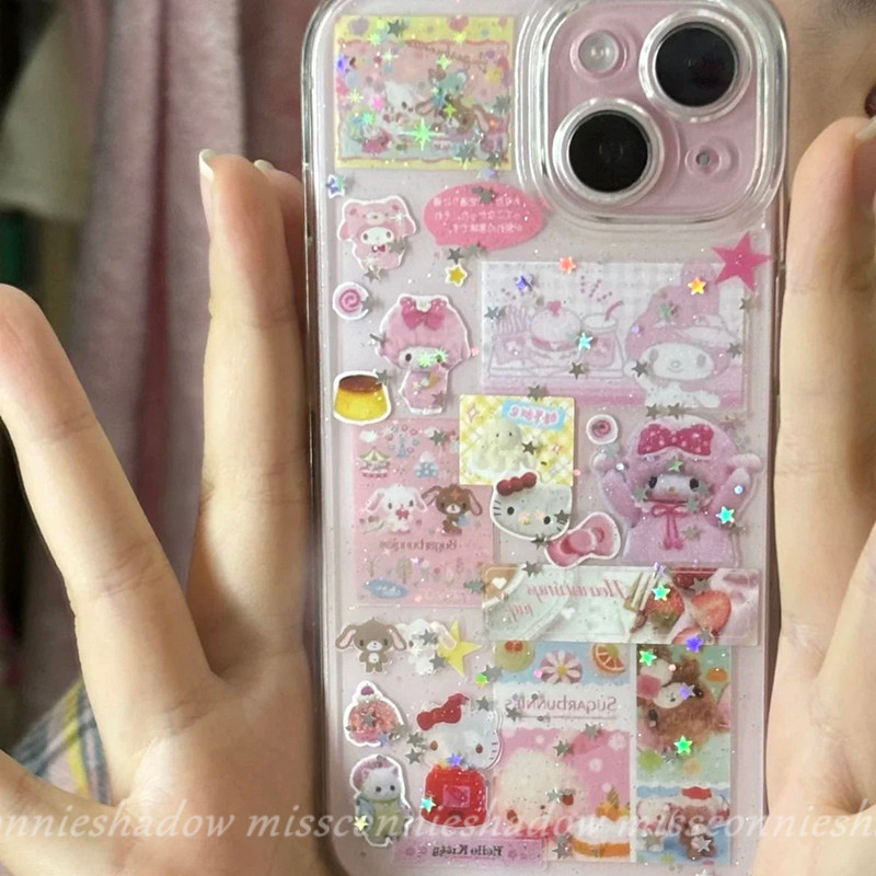 Ốp điện thoại mềm hình gấu Kitty trong suốt hợp thời trang Guka Long lanh Stars Melody Bear Tương thích cho IPhone 16 XR 15 11 13 14 12 Pro Max X XS Max 14 16 7 8 15 Plus 7Plus SE 2020