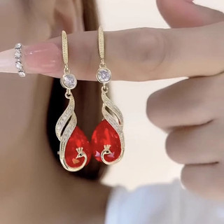 Phong Cách Mới Tính Khí Thời Trang Retro Con Công Dài Tua Rua Bông Tai Pha Lê Xanh