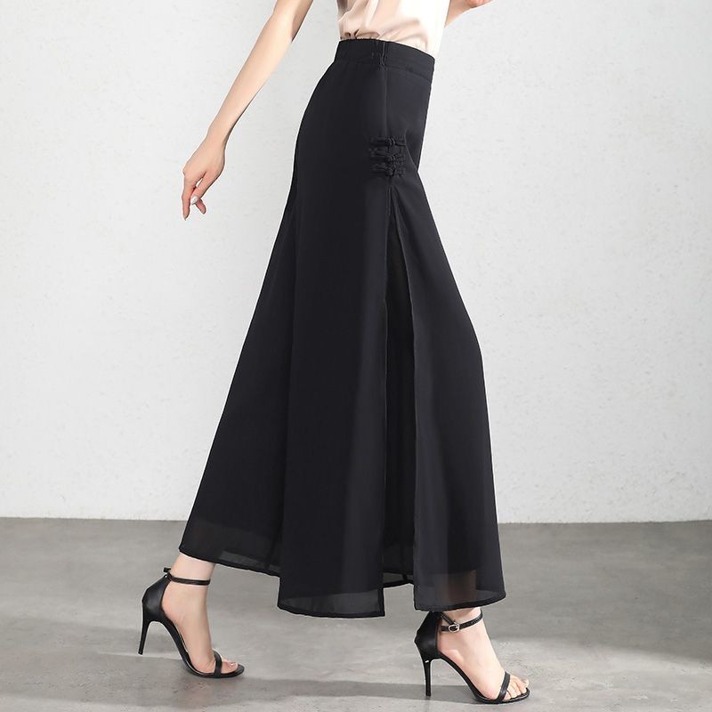 Voan Rộng Quần Nữ Chia Culottes Mùa Hè Quần Mỏng Nữ 2025 Cao Cấp Drape Chữ a Crop Quần