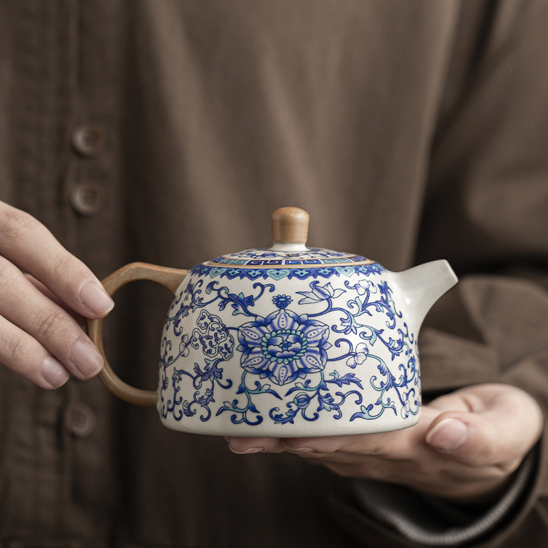 Bộ Trà Gốm Ru Kiln Xanh Trắng Cổ Ấm Trà Hộ Gia Đình Cao Cấp Có Thể Nâng Lát Kung Fu Bộ Trà Ấm Trà