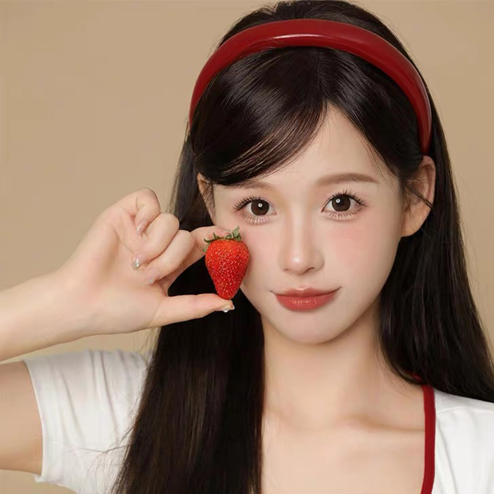 Dây buộc tóc rộng màu đỏ cổ điển dành cho nữ - Vòng buộc tócPU phong cách Hàn Quốc - Hàng ngày | Trang sức đầu Giáng sinh