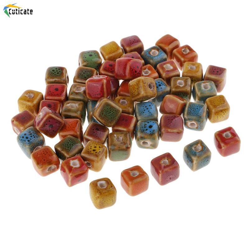 Cuticate 50 Miếng Hoa Men Gốm Hạt Sứ Cho Vòng Tay DIY 10 Mm