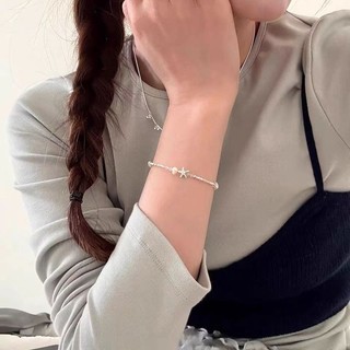 Vòng tay bạc vỡ ngọc trai sao biển sang trọng nhẹ nhàng dành cho nữ