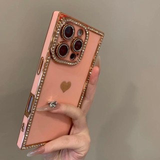 Ốp điện thoại di động mạ kim cương vuông mạ cao cấp cho iPhone16 Pro Max 15 14 13 Pro Max bảo vệ camera chống sốc chống rơi mặt sau mềm
