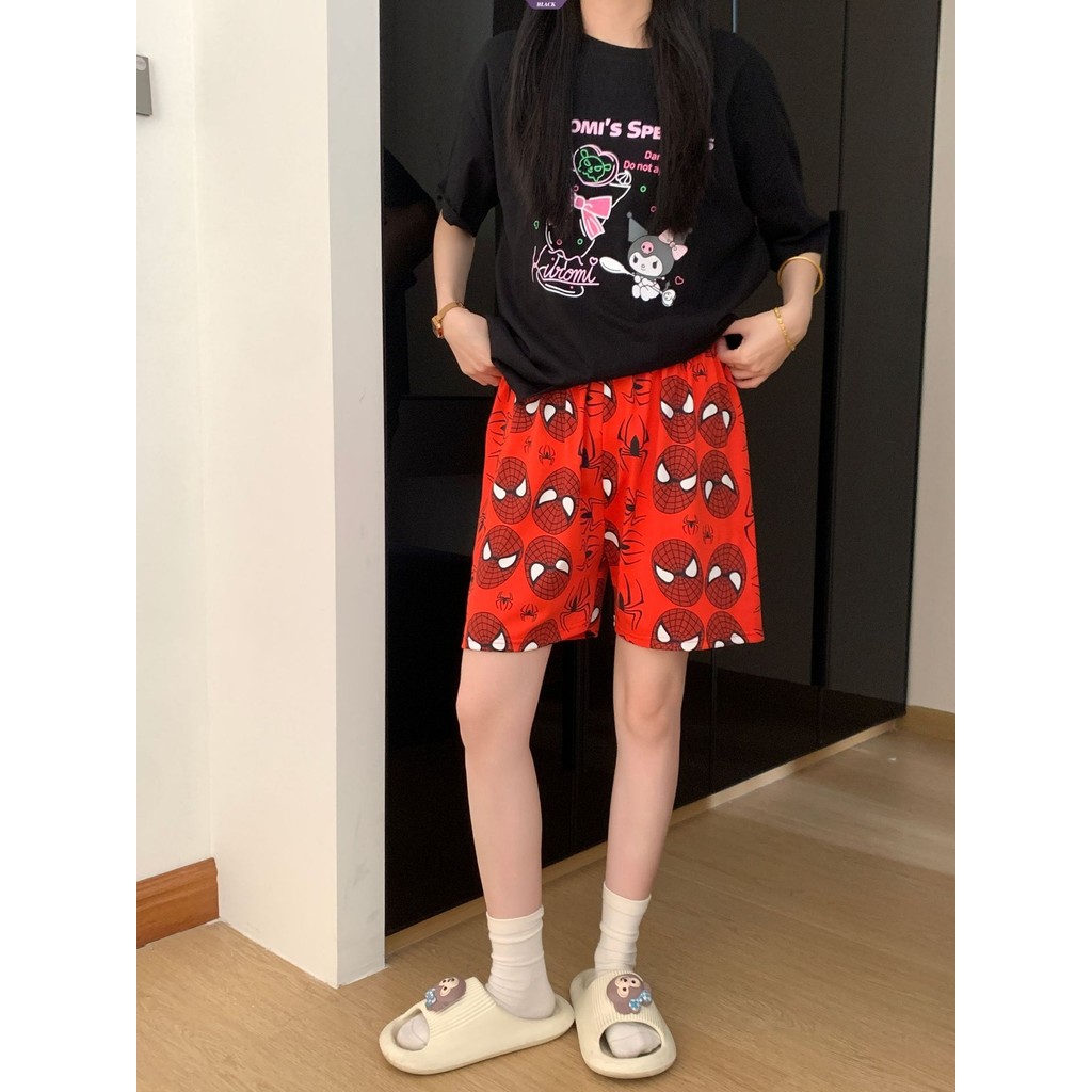 Thoải Mái Đáy Đỏ Hoạt Hình Người Nhện Pyjama Quần Nữ Rời Hàn Quốc Quần Short Nhà [BL]