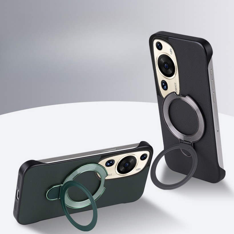 Ốp lưng không khung da dành cho doanh nhân có giá đỡ từ tính gấp cho Huawei P60 Art Ultra Wireless Charge Cover