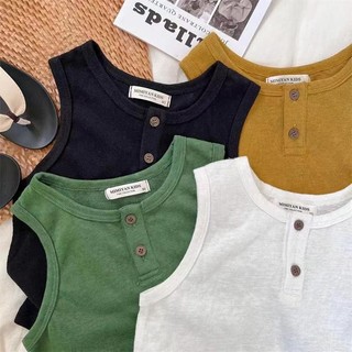 Áo vest mỏng mùa hè mới cho trẻ em, áo phông không tay màu trơn có nút cho bé trai và bé gái, áo thường ngày cho trẻ em