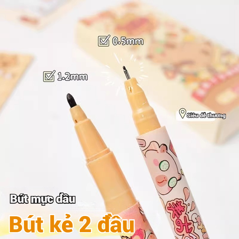 Bút Lông Dầu Marker 2 Đầu Thiết Kế Xinh Xắn  - Không Lem, Bút Vẽ Mỹ Thuật Sáng Tạo Cho Học Sinh
