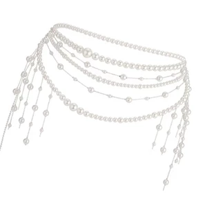 Yoo Multilayer Ngọc Trai Thắt Lưng Phong Cách Vintage Nữ Đảng Dây Thắt Lưng Phụ Kiện Trang Sức