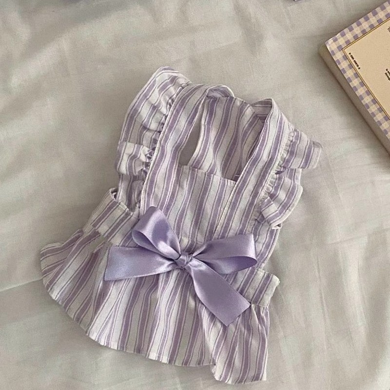 【Ready Stock】 Dog Cat Spring and Summer Cute Flying Sleeve Striped Dress Pet Puppy Clothes Thin Bichon York Summer N9vQ