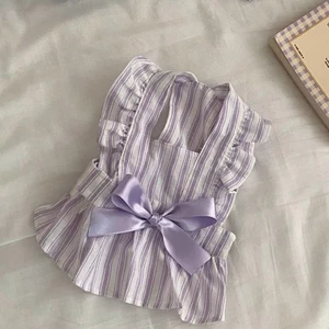 【Ready Stock】 Dog Cat Spring and Summer Cute Flying Sleeve Striped Dress Pet Puppy Clothes Thin Bichon York Summer N9vQ