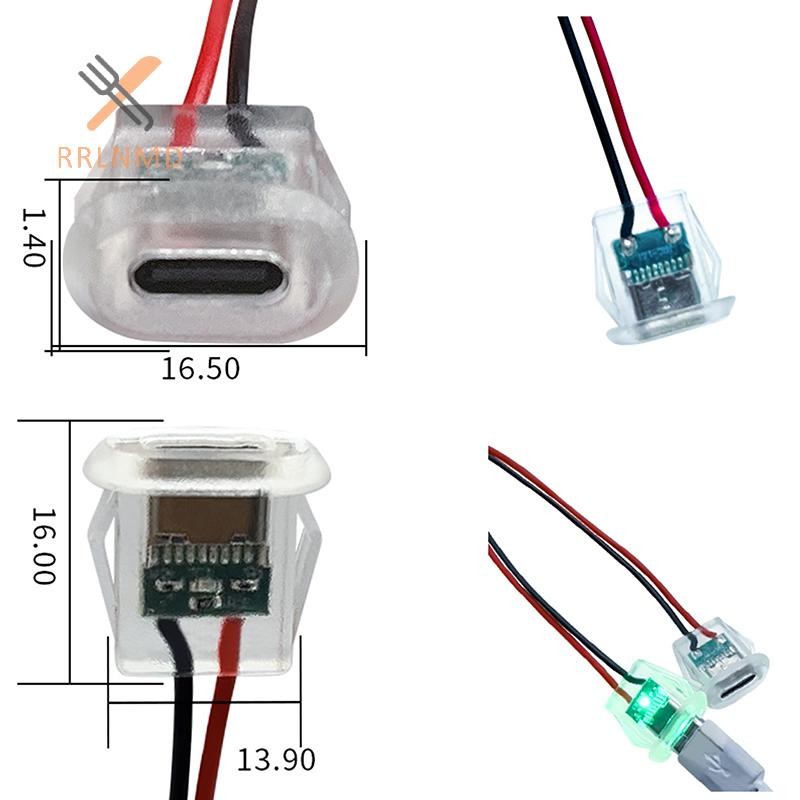 RRLNMD Type-C Ổ cắm nữ nén trực tiếp trong suốt có đèn LED Cổng kết nối cổng sạc MỚI