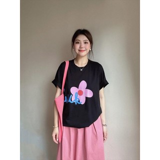 Tay Ngắn Đơn Giản Hoa Lớn Chữ Đen Áo Thun Cotton Nguyên Chất 2025 In Hình Mỏng Hơn Nhìn Rời Hàng Ngày Phù Hợp Với Phong Cách Mới Half Sleeve Design