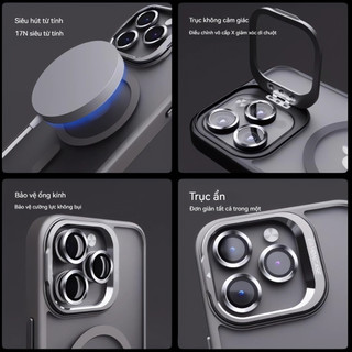 Ốp lưng iPhone trong suốt chống sốc hỗ trợ từ tính khung camera gập cho iPhone 14 15 16 17 Pro Max