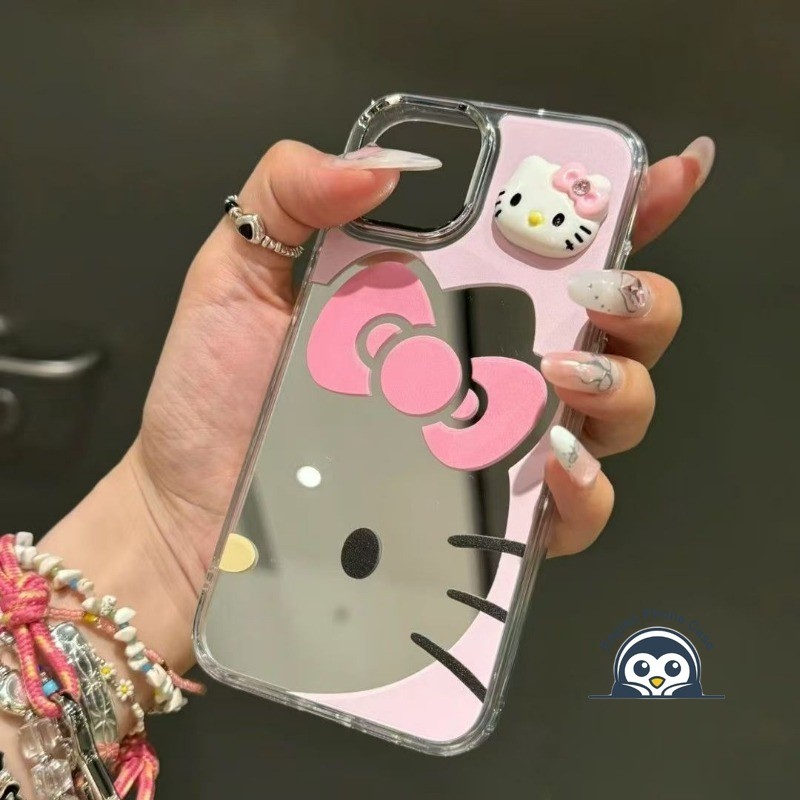 Ốp Gương Mèo Kitty Màu Hồng Cho OPPO Reno 15F 15 Pro Max Mini 15C 14F Find X9 X9S X8 Ultra X8S K15 K14 K14X K13S K13 Turbo Pro Plus Ốp lưng Hoạt Hình 3D Dễ Thương