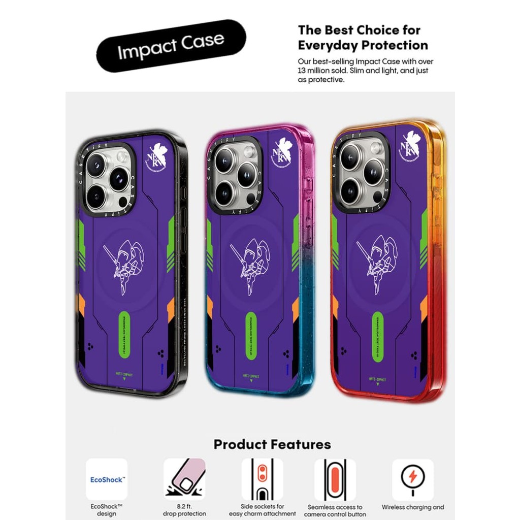 CASECASE X Neon Genesis Evangelion Case Black Edge Peach Haze Cotton Candy Collection Color Clear Hard Case Impact cho Apple iPhone 12 13 14 15 16 Pro Max Plus kèm hộp
