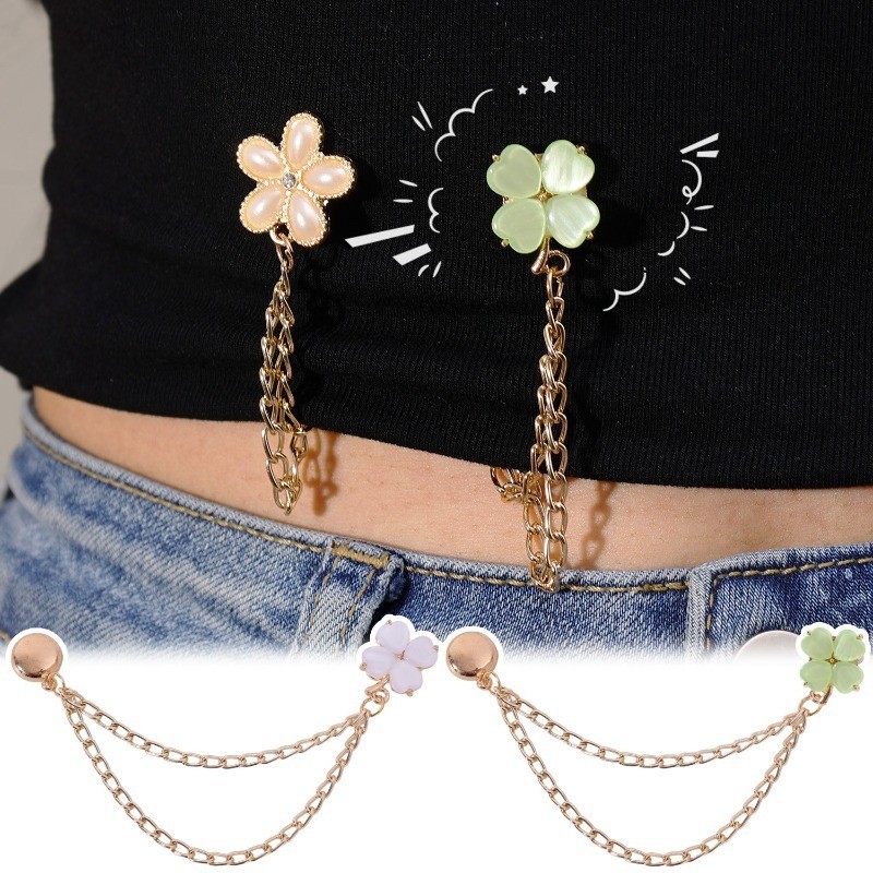 Nút Nam Châm Dây Xích Liền Mạch - Kẹp Chân Quần Hình Bướm - Dành Cho Áo Cardigan Quần Jean, Áo Thun - Chân Chống Lỗ Cỏ Ba Lá Bốn Lá - Khóa Dây Xích Chân Có Thể Điều Chỉnh
