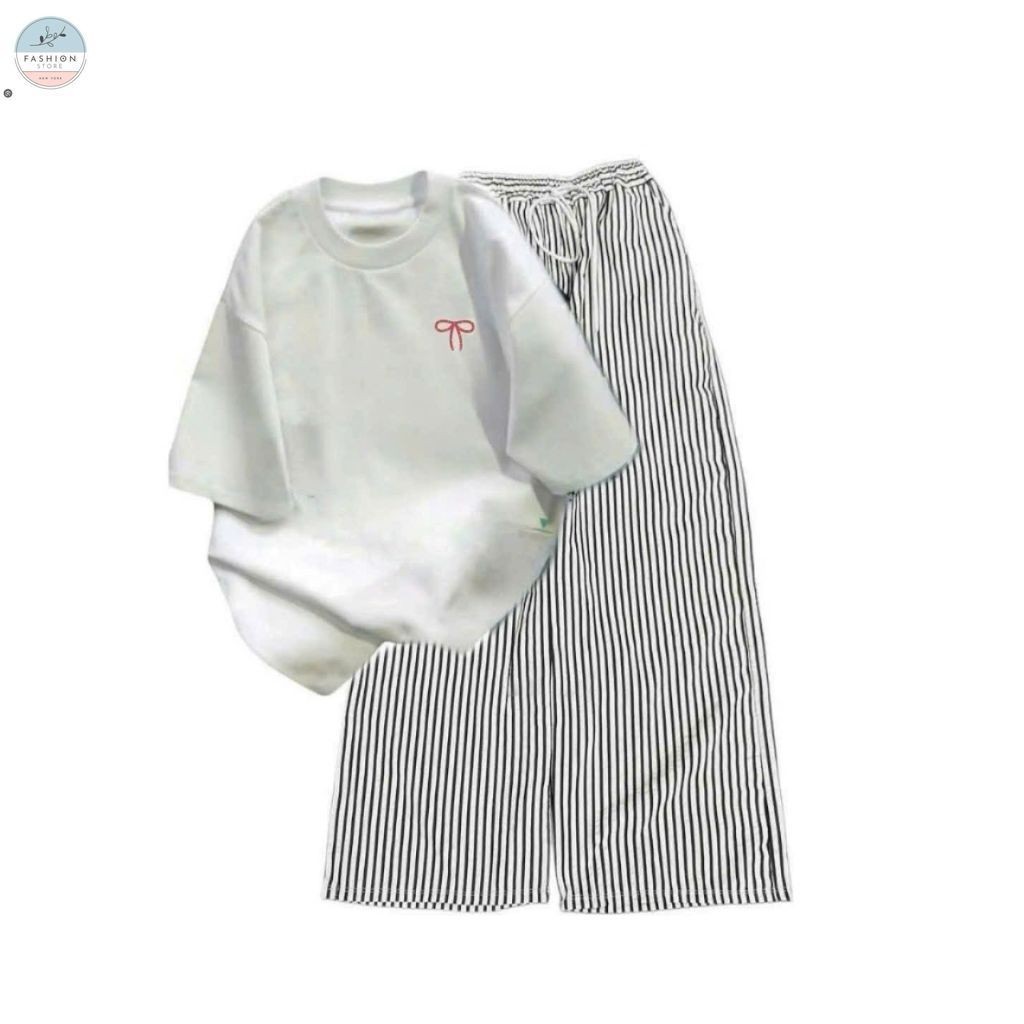 Sét Bộ Quần Đũi Xốp Vằn + mix áo phông form rộng tay lỡ - in nơ An Pha Ở Ngực-quanao94