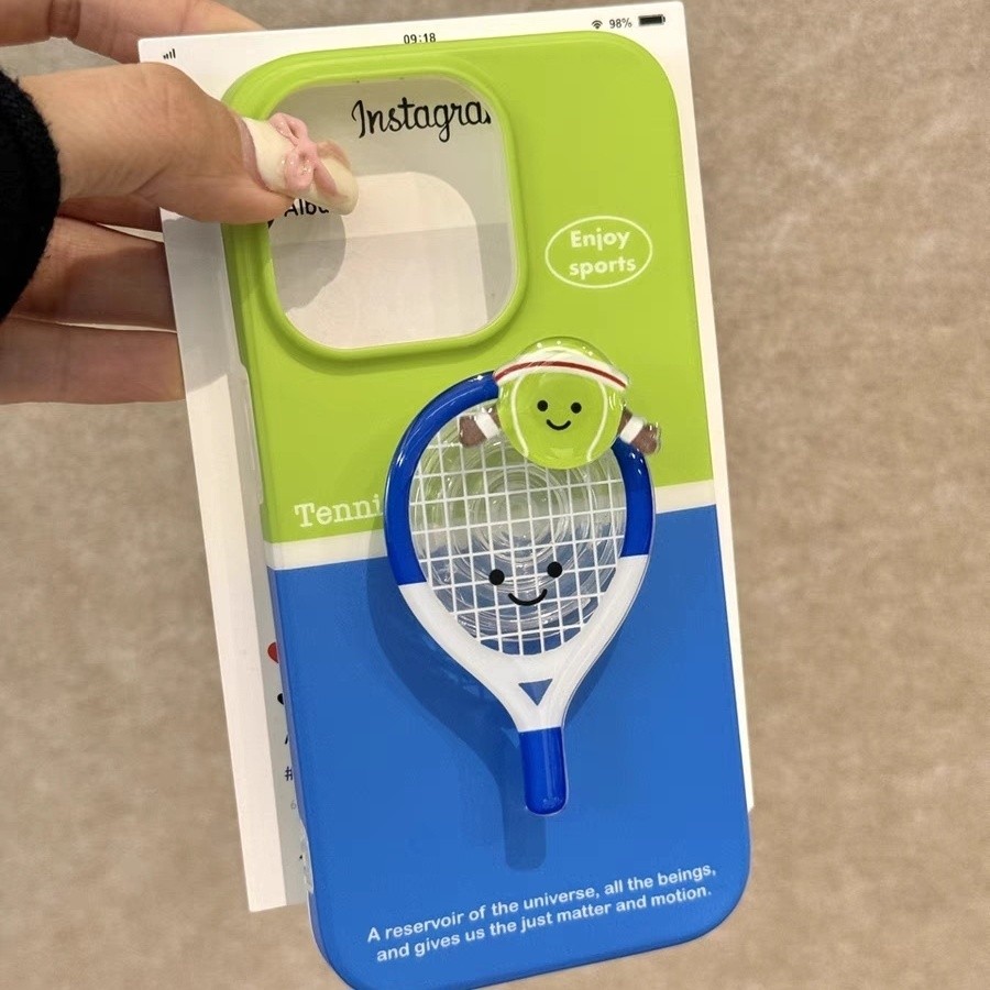Ins Style Cao Cấp Cảm Giác Màu Xanh Và Xanh Đáy Tennis Giá Đỡ Thích Hợp Cho Apple 16promax Phong Cách Mới 14pro Vỏ Điện Thoại 12