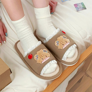 XIXITIAO Dép Đi Trong Nhà Bằng Cotton Và Lanh Kiểu Hoạt Hình Thích Hợp Cho Mùa Xuân Và Mùa Hè Dành Cho Nữ