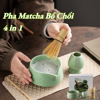 Pha Matcha Bộ Chổi 4in1,Bát đánh matcha,Cây đánh trà xanh matcha, Phới pha matcha và chân đế