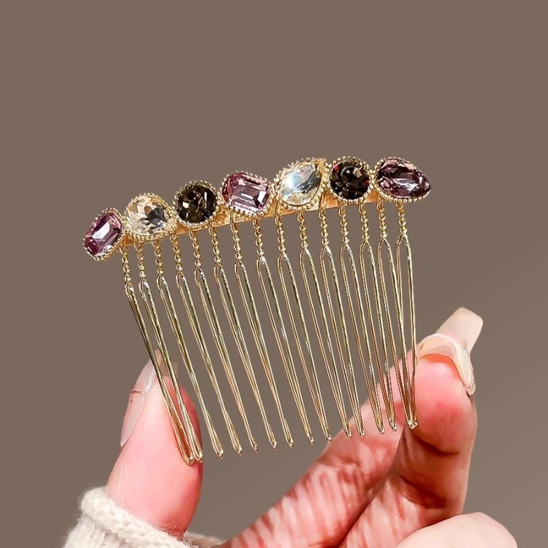MAUROPOLI [Sẵn sàng] Lược chải tóc pha lê tinh tế dành cho nữ Phong cách mới Mori Phong cách cao cấp Chống trượt Bangs Lược chèn Lược sang trọng Đơn giản với kẹp tóc cận cảnh