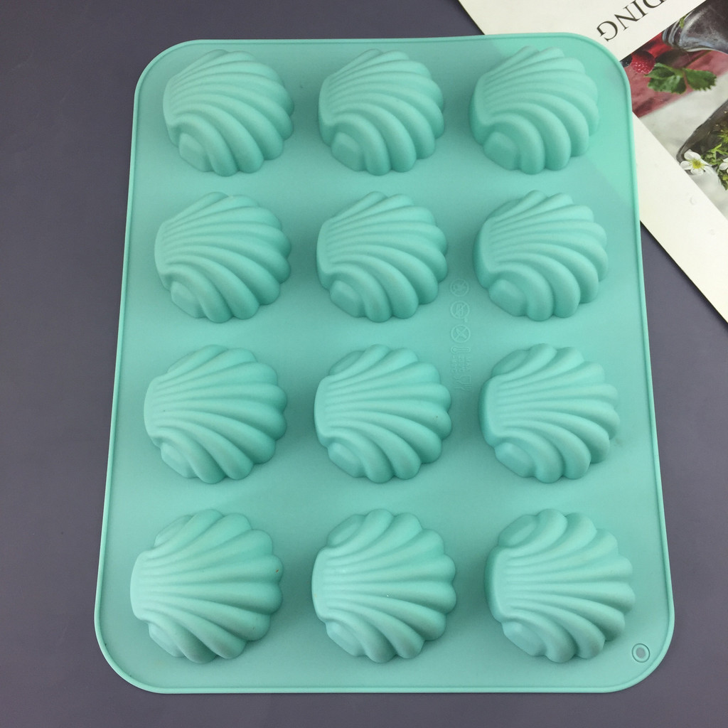 12 Khoang Vỏ Silicon Khuôn Bánh Mousse Pháp Khuôn Tự Chế Bánh Quy Sô Cô La Handmade Xà Phòng Khuôn DIY Khuôn Nướng Bánh