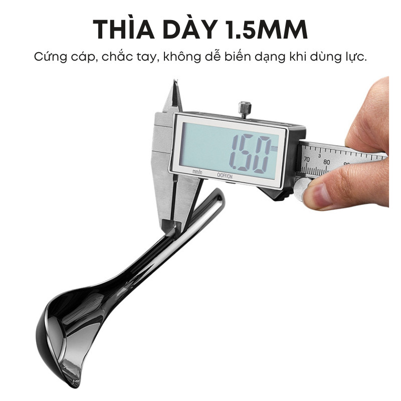 Muỗng Thìa Inox 304 & 316 Sâu Lòng Cán Dài Cao Cấp - Dày 1.5MM Cứng Cáp, Sáng Bóng - Dùng Ăn Cơm, Cháo, Phở | 292