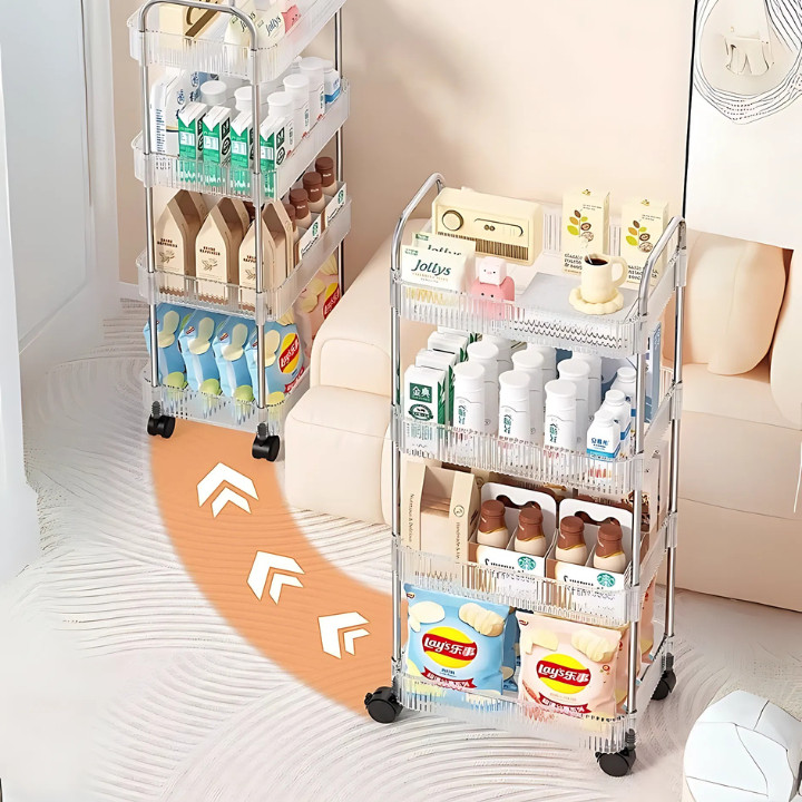Kệ Đựng Đồ Nhà Tắm Chữ Nhật Đa Năng 3 - 4 Tầng Xoay 360 Độ, Kệ Chia Tầng Đựng Đồ Có Bánh Xe Tiện Lợi