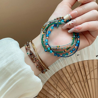 Vòng tay đính cườm thủy tinh nhiều lớp phong cách dân tộc cổ điển thời trang và dễ dàng kết hợp vòng tay trang trí tay đơn giản