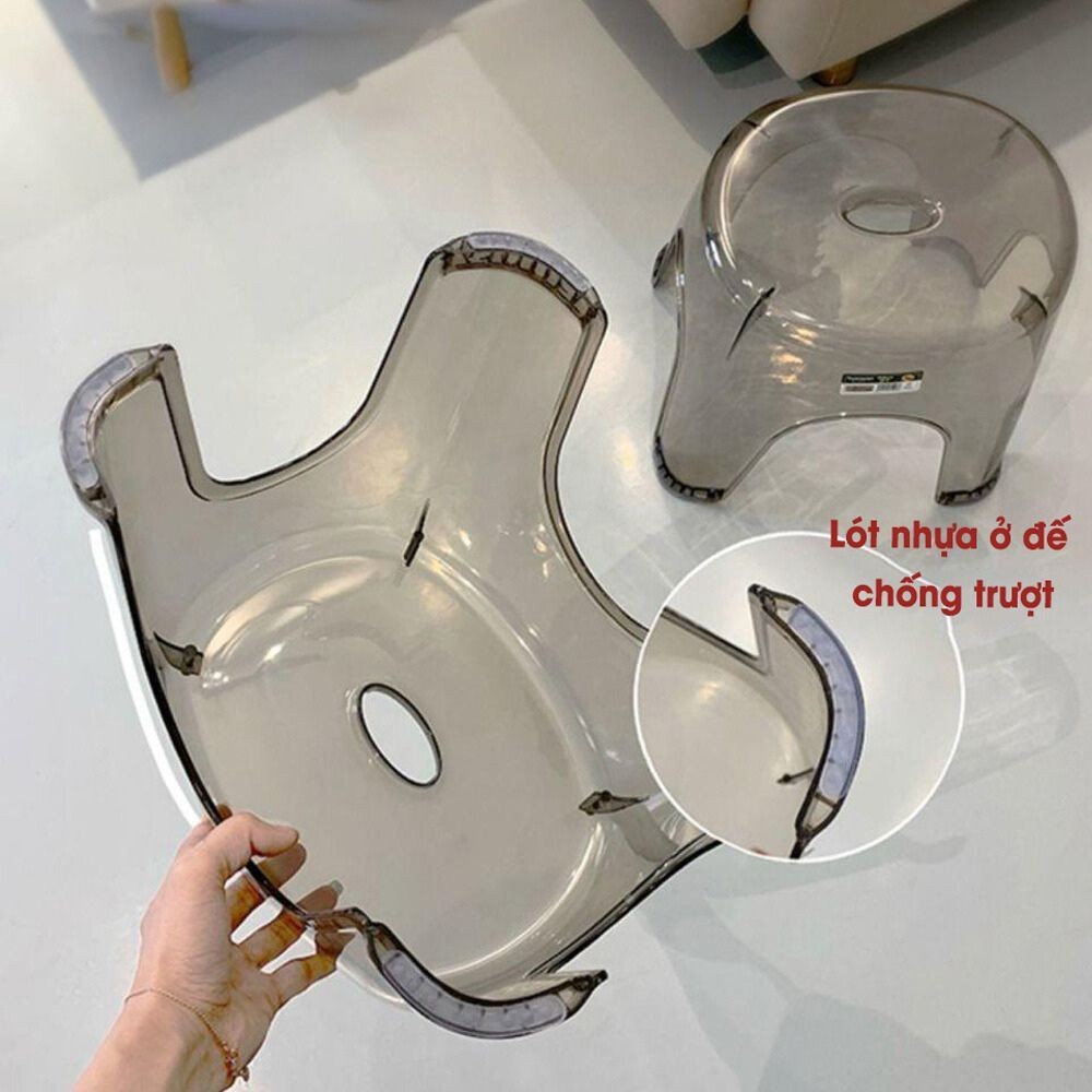 Ghế đẩu nhựa trong suốt Dinohome chống trượt chất liệu Acrylic cứng cáp, Ghế kê chân tiện lợi