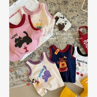 Áo vest mùa hè mới cho bé gái, áo thun in hình động vật dễ thương, áo không tay hoạt hình cho bé gái