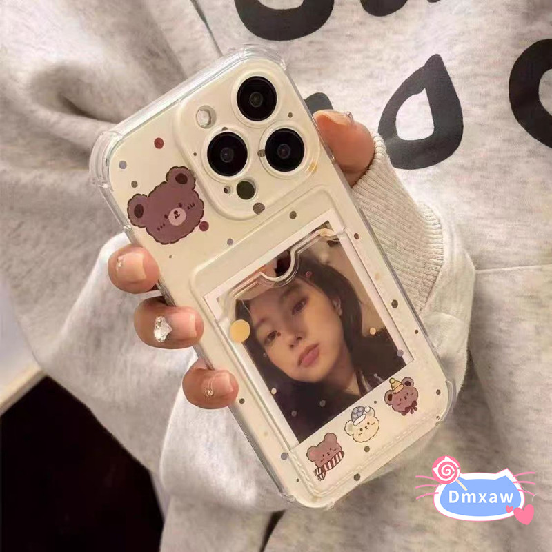 Ốp Điện Thoại Ví Gấu Dễ Thương Cho OPPO A57 A57S A57E A77 A77S A36 A96 A76 A15S A15 A55 A74 A94 A54 5G 4G Vỏ Đựng Thẻ Hoạt Hình Trong Suốt Chấm Bi Vỏ Mềm