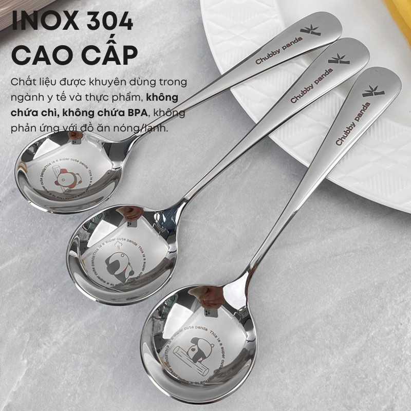 Thìa Inox 304 Ăn Dặm Cho Bé KOOBEE Dài 16cm Miệng Tròn 4.5cm An Toàn Không Gỉ Sét Sáng Bóng Họa Tiết Dễ Thương | 296