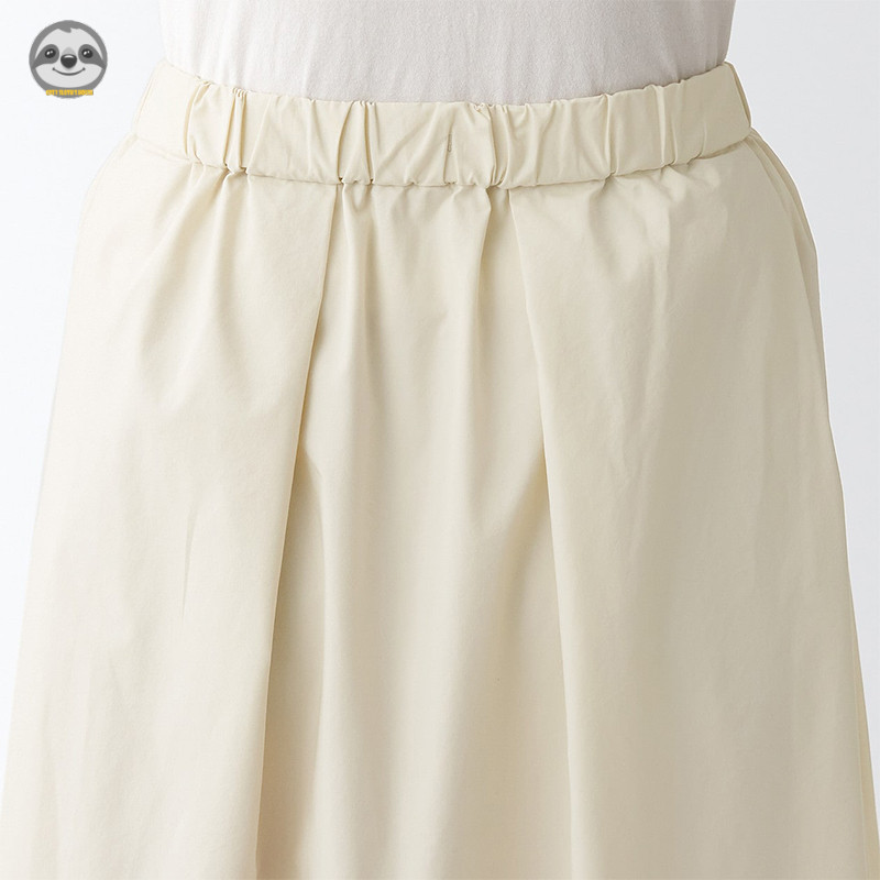 Phong cách Nhật Bản Phong cách Muji / Váy xếp ly dây rút siêu nhỏ dệt màu trơn / Váy dài vừa vặn phong cách mỏng hơn