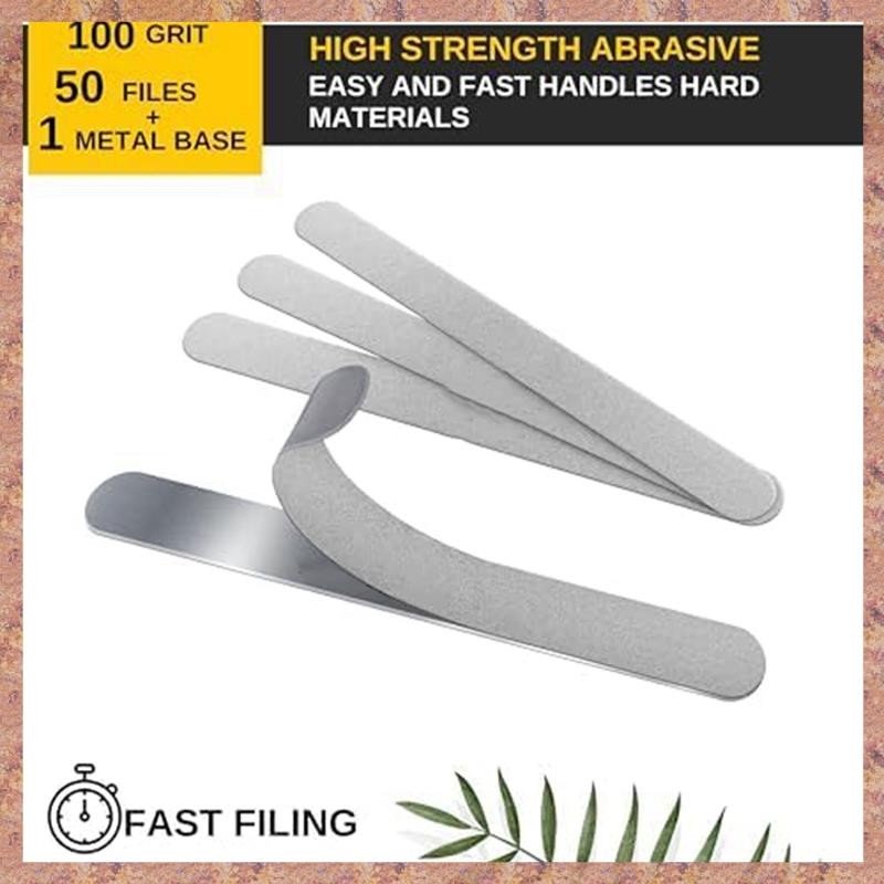 Tập tin móng tay Bảng Emery có thể thay thế, cho Salon, 50 Cái + 1 Bộ bảng kim loại Có thể tái sử dụng Peel and Stick Nail Files (R F C V)