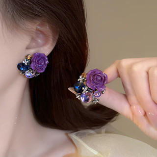 Thời Trung Cổ Đính Kim Cương Tím Retro Tính Khí Bông Tai Nhẹ Sang Trọng Người Cao Cấp