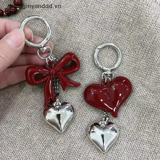 # yanddd # Tính khí đơn giản Nơ màu đỏ Trái tim Acrylic Móc khóa Mặt dây chuyền dành cho nữ Cô gái Phụ kiện trang trí ba lô đa năng Quà tặng.
