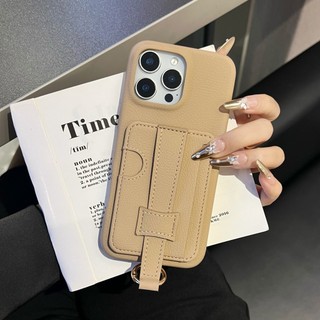 Sang Trọng Kaki Trắng Wrsitband Khe Cắm Thẻ Túi Da PU Ốp Lưng Điện Thoại iPhone 16Promax 15Promax 12 13 14 Pro Max Chống Sốc Bảo Vệ Toàn Diện Nữ Vỏ Di Động