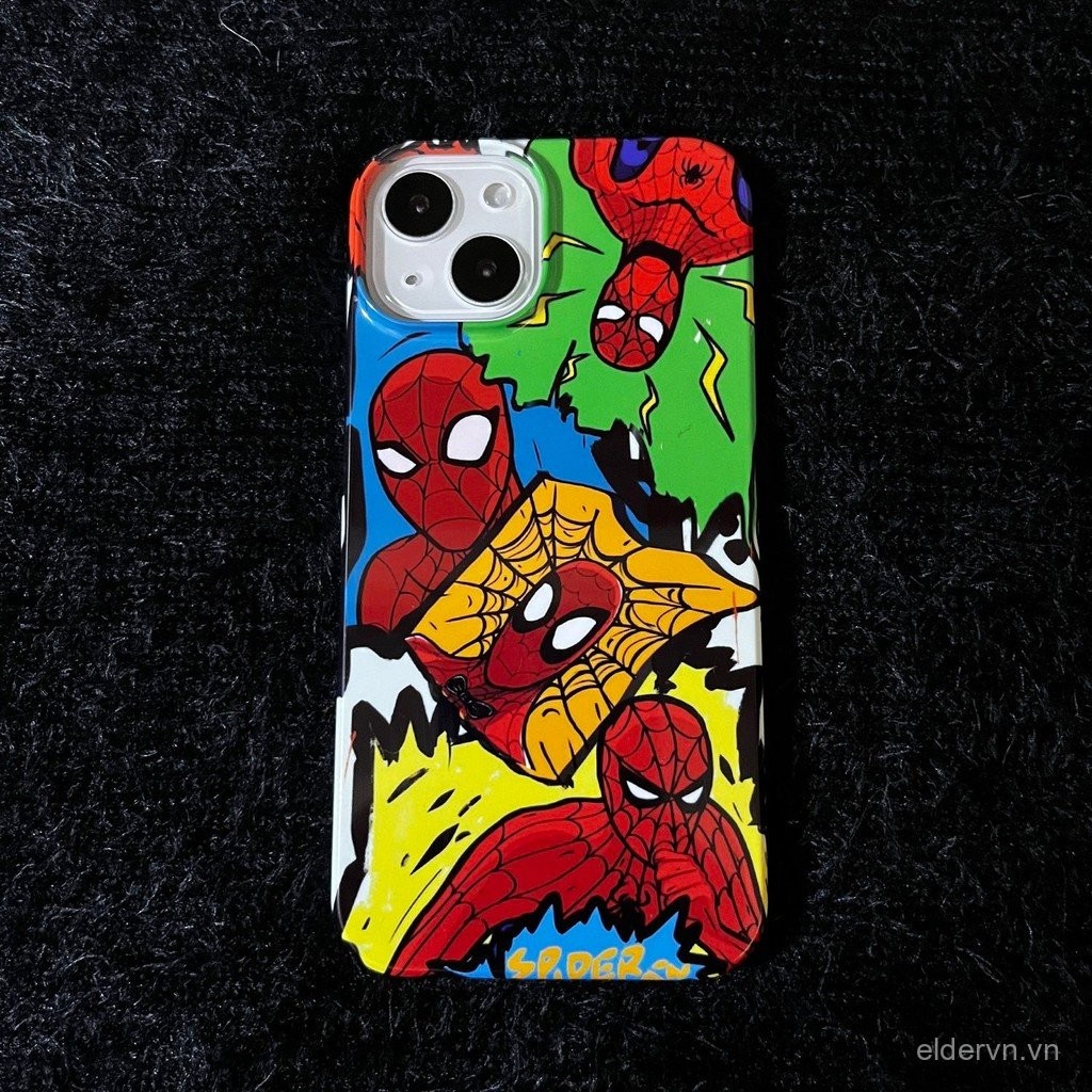 Ốp điện thoại hoạt hình Spider-Man QYJS tương thích với iPhone 16 15 14 13 Pro Max 11 12 PRO X XS XR XS Max 7 8 Plus 14 15 16 PLUS, ốp cứng phim gradient đơn giản L5MR