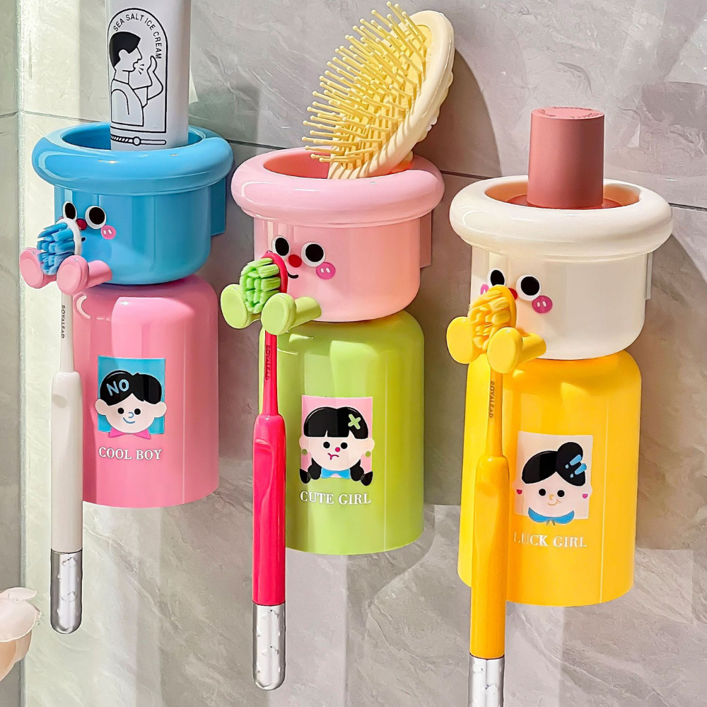 Giá Đỡ Cốc Bàn Chải Đánh Răng Từ Tính Hút Nam Châm Tiện Lợi, Bộ Cốc Bàn Chải Đánh Răng Cho Bé dinohome