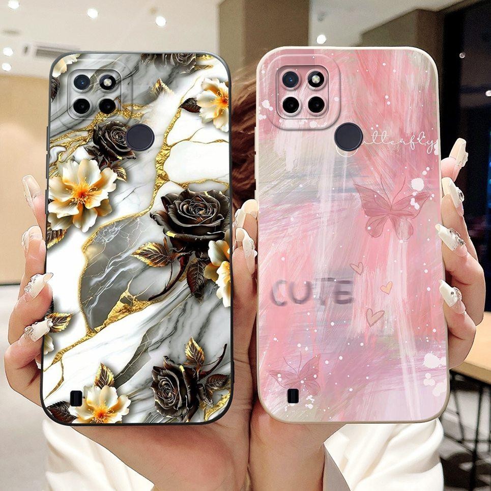 Vỏ Thời Trang Mới Cho Realme C21y C25y C25 C25s Ốp lưng Ốp Lưng Nữ Tính Hoa Bướm Hoạt Hình Vỏ Mềm