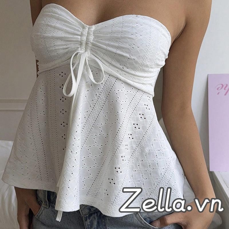 Áo ống mỏng có dây buộc màu trơn Dây buộc phía trước có dây buộc cắt Bandeau