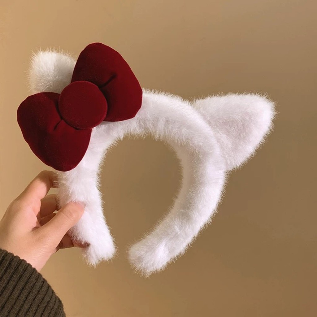 YT4 Băng Đô Tai Mèo Trắng Sang Trọng, Thích Hợp Cho Mặt Nạ và Mũ Đội Đầu