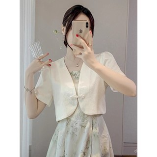 Phụ Nữ Mùa Hè Tay Ngắn Chống Nắng Áo Sơ Mi Mỏng Phong Cách Trung Hoa Jacquard Top Cho Khăn Choàng Ngoài
