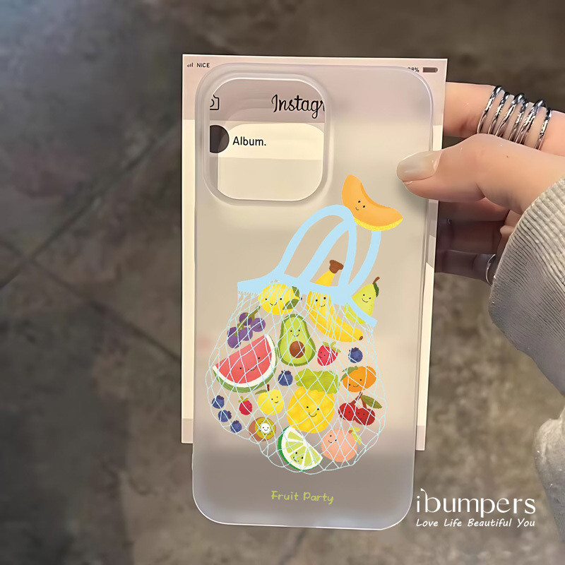 ibumpers Ốp Điện Thoại iPhone Hoạt Hình Dễ Thương Họa Tiết Trái Cây Ốp Lưng Trong Suốt Nhám Mờ Chống Bẩn Chống Sốc Cho IPhone 16 15 14 12 13 11 Pro Max IP 7 8 Plus X XS XR
