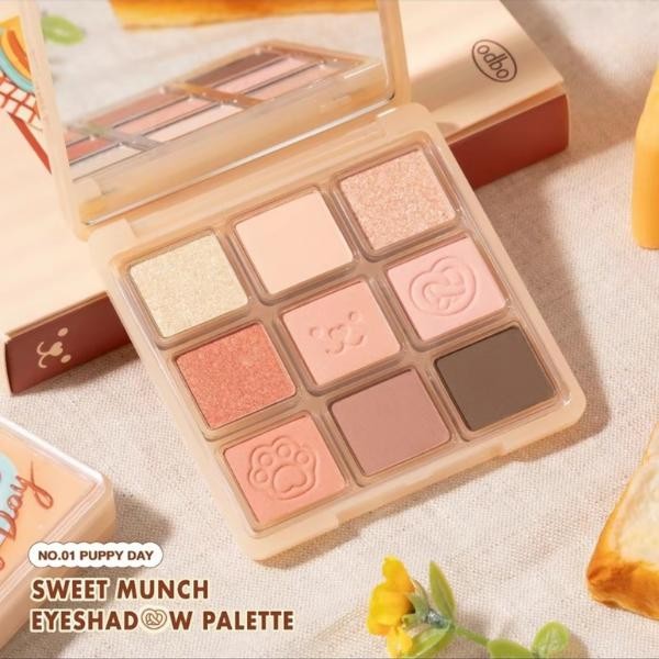 Bảng phấn mắt ODBO OD2024 9 ô tone màu Puppy Day & Kitten Day 9g - Tặng kẹp tóc cute