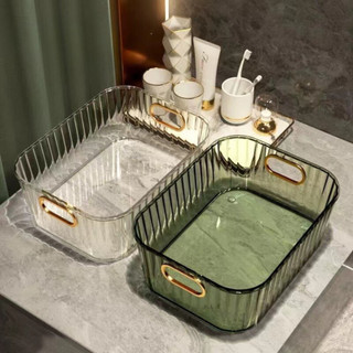Khay nhựa trong suốt đựng mỹ phẩm có tay cầm, Hộp đựng đồ đề bàn dụng cụ trang điểm MAISON